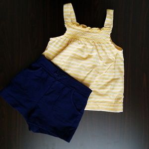 Yellow and blue cotton shorts and tank